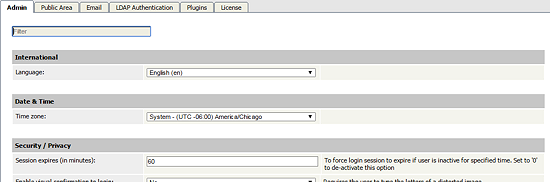 Admin tab